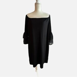 KAARI BLUE- Black Off-Shoulder short dress with Bell Sleeves